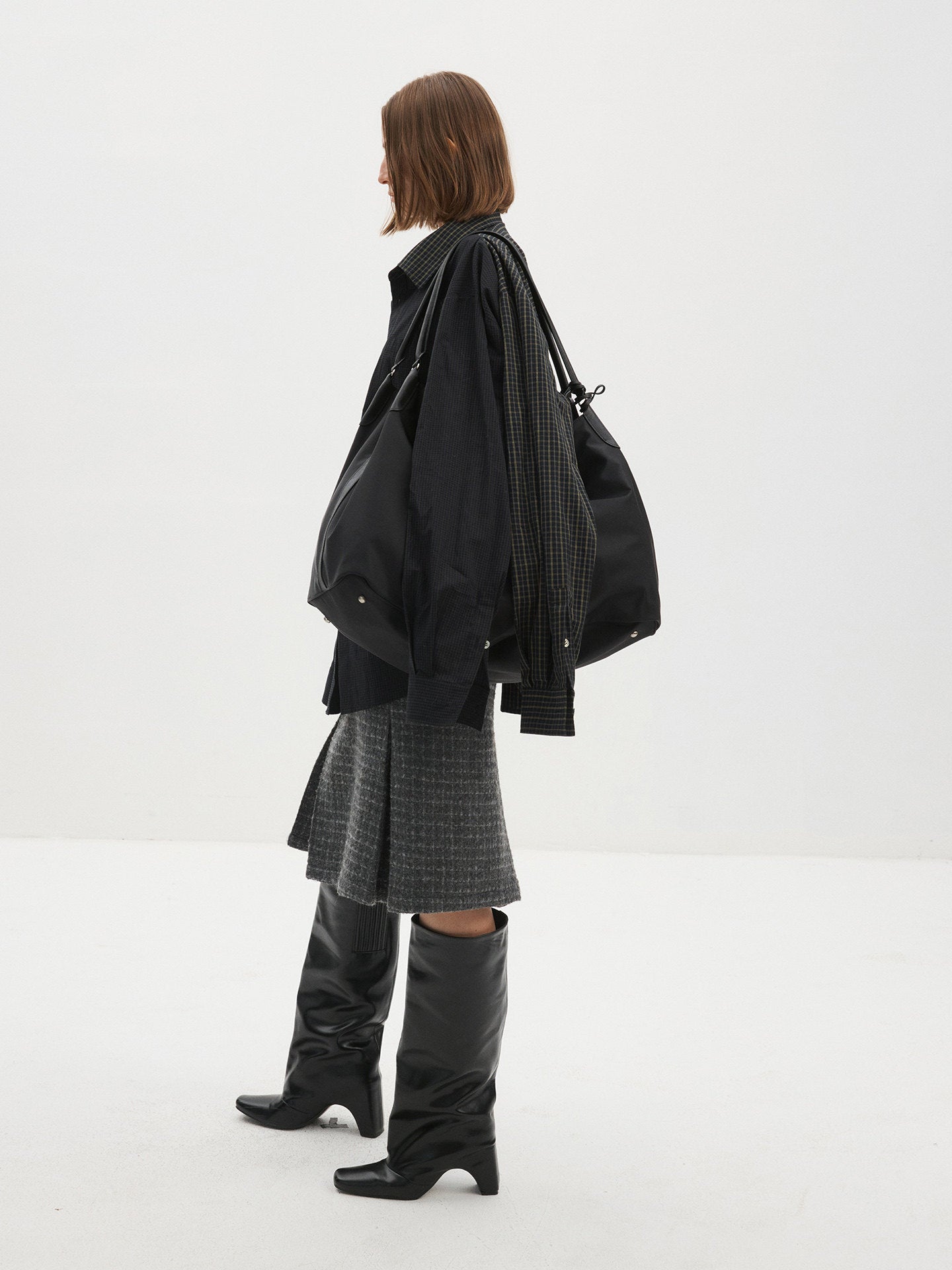 Faux Two-Piece Checkered Shirt