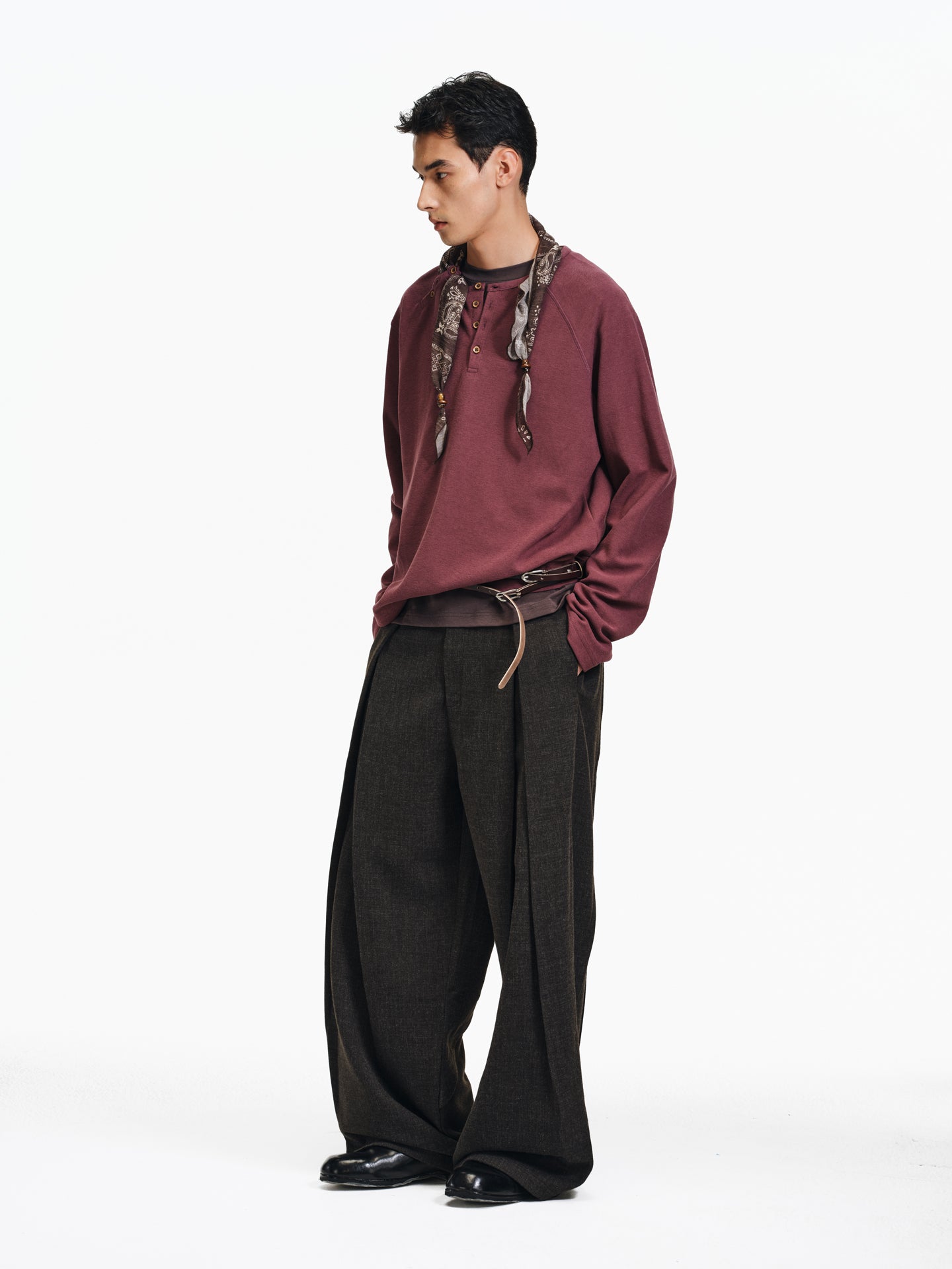 Henry Collar Diagonal Button T-Shirt