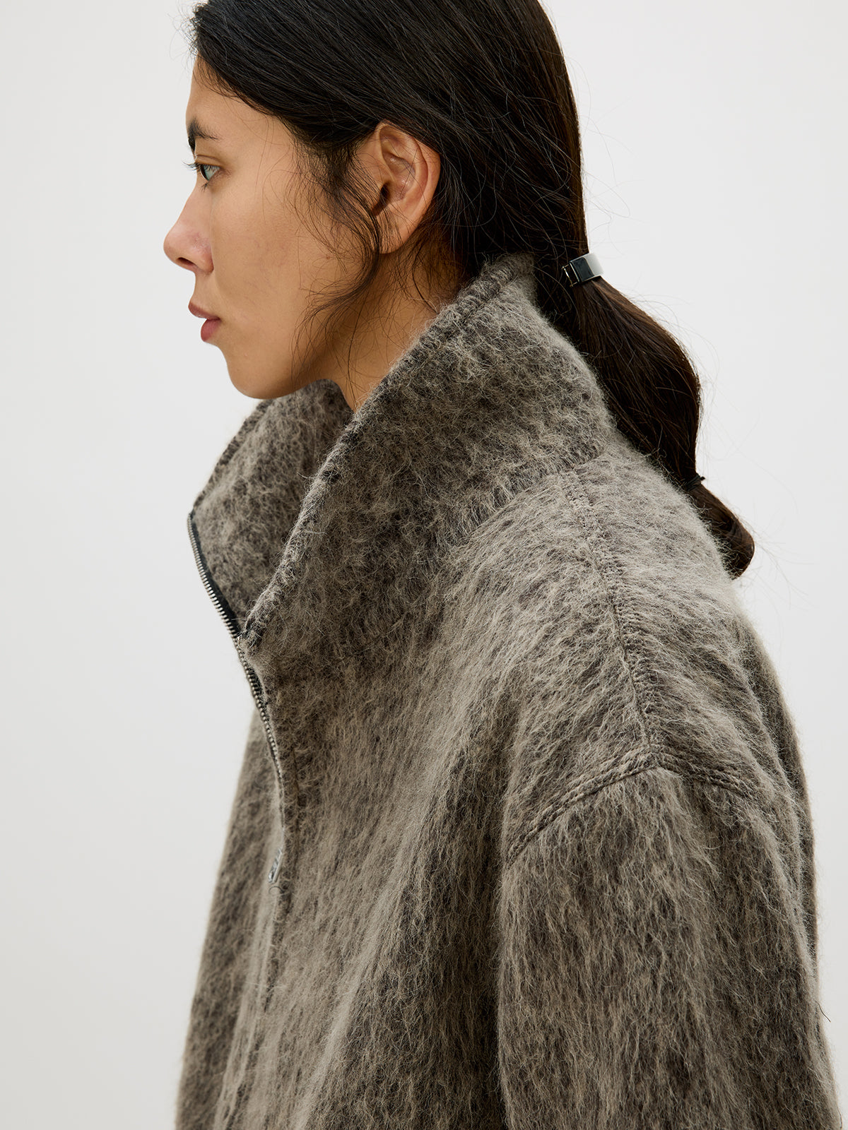 Alpaca Blend Zipper Short Wide Jacket