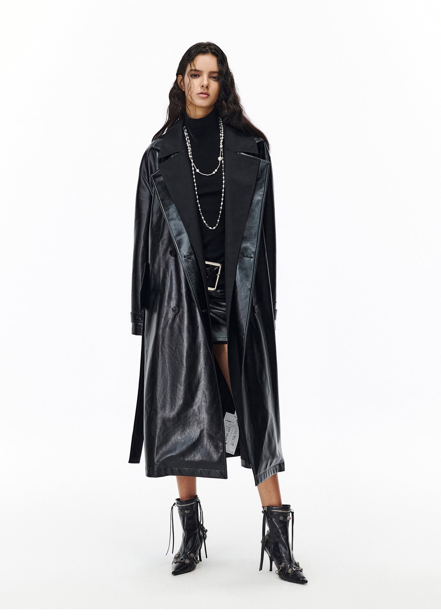 Faux two-piece long coat