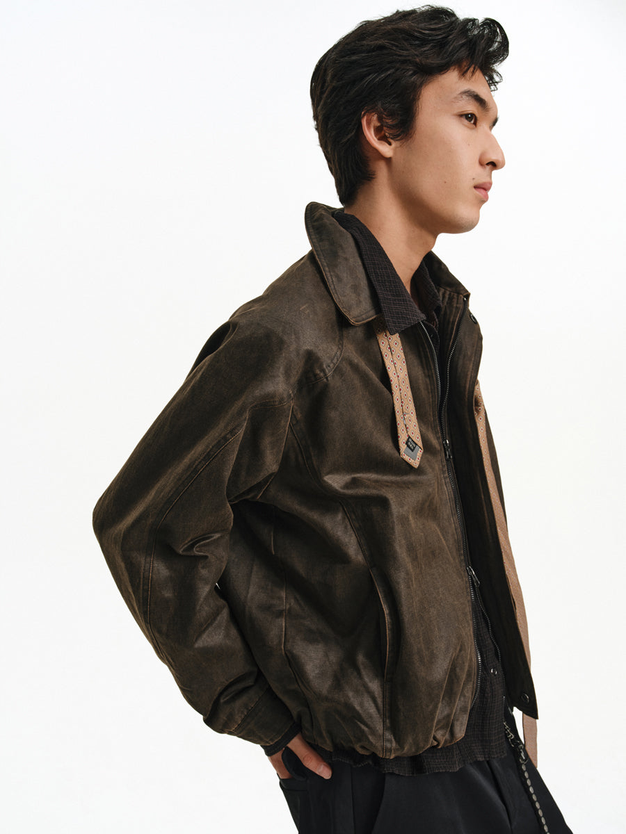 Vintage-Washed Leather Jacket