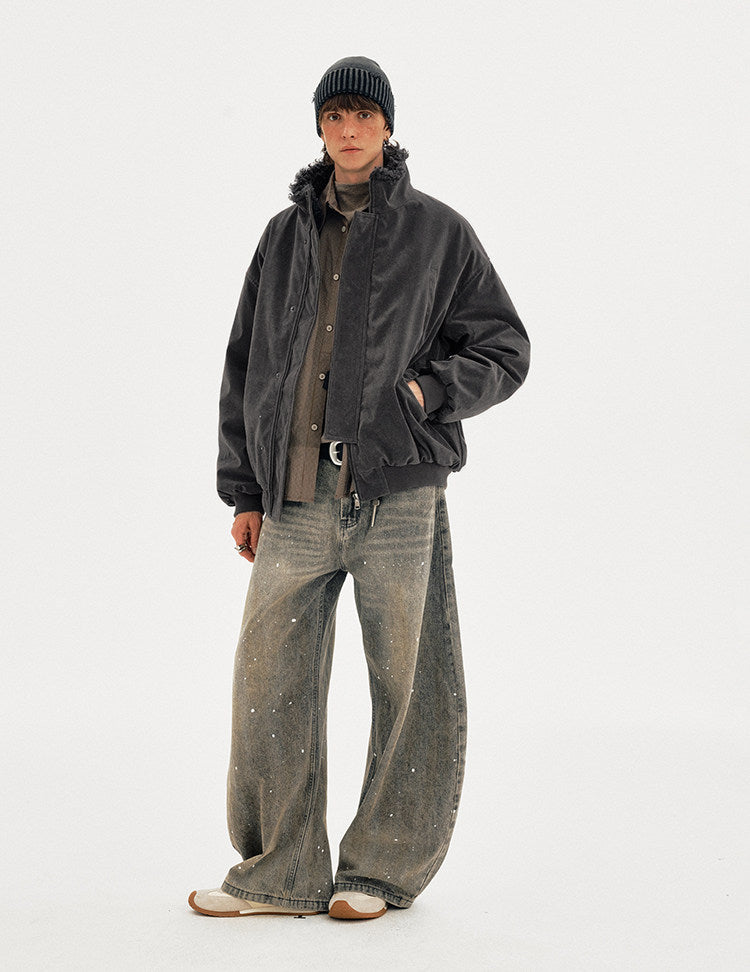 Suede Collar Cotton-Padded Jacket