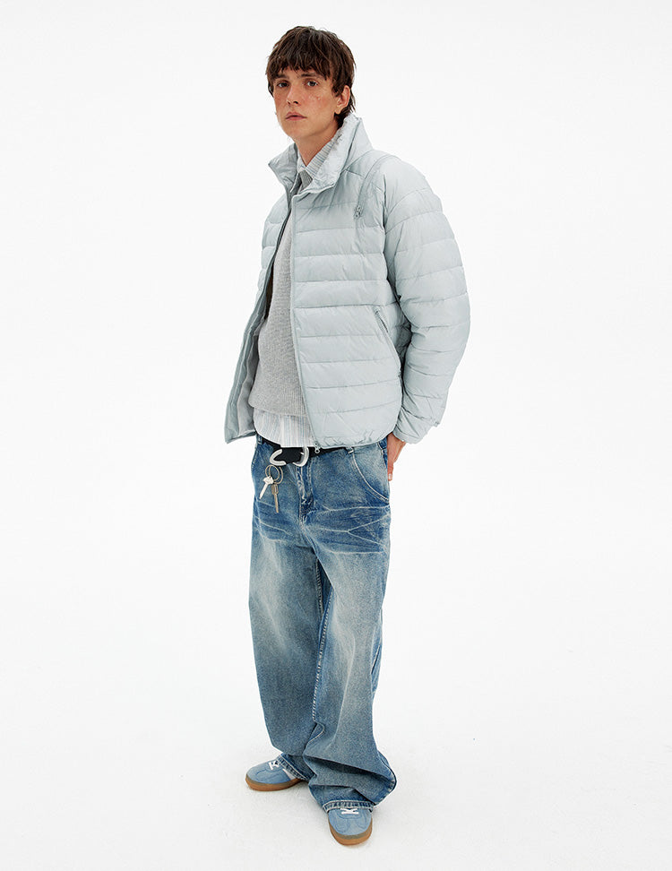 Simple Diagonal Zipper Down Jacket