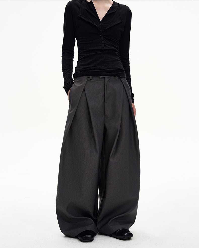Double-Pleated Relaxed Casual Pants