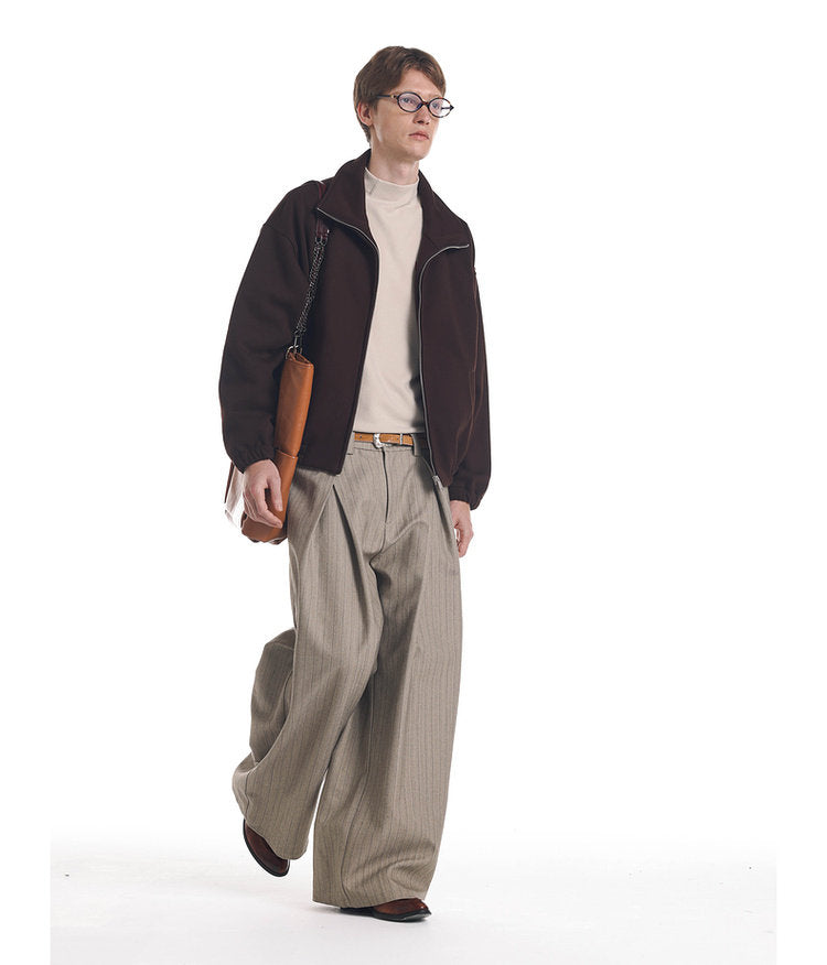 Herringbone Pleated Casual Pants