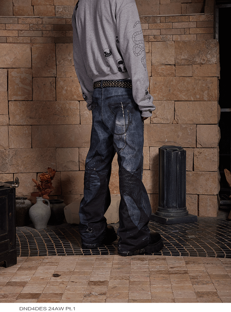 Total Chain Lace Stitch Bootcut Straight Pants