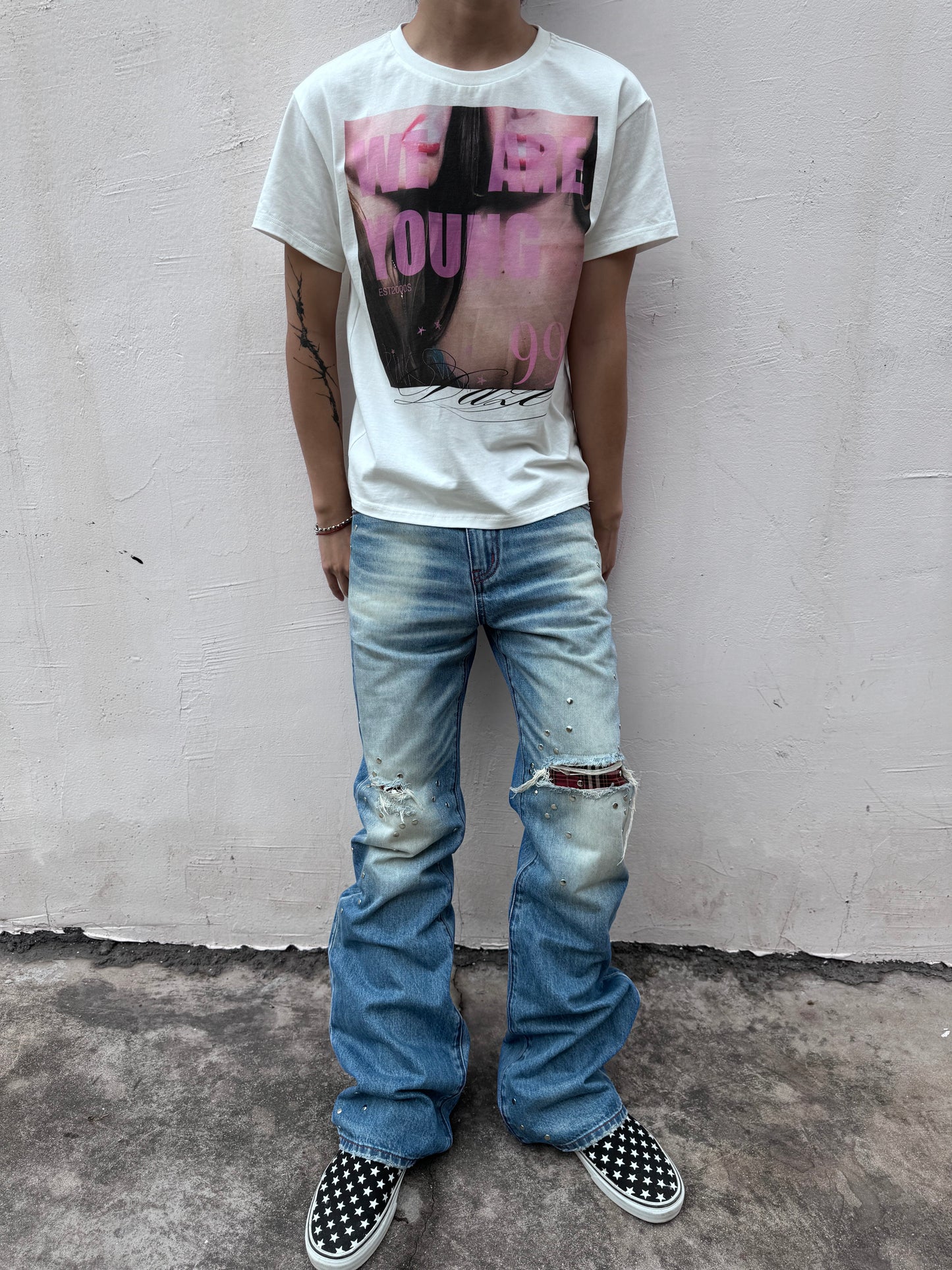 스터드 체크 패치워크 진