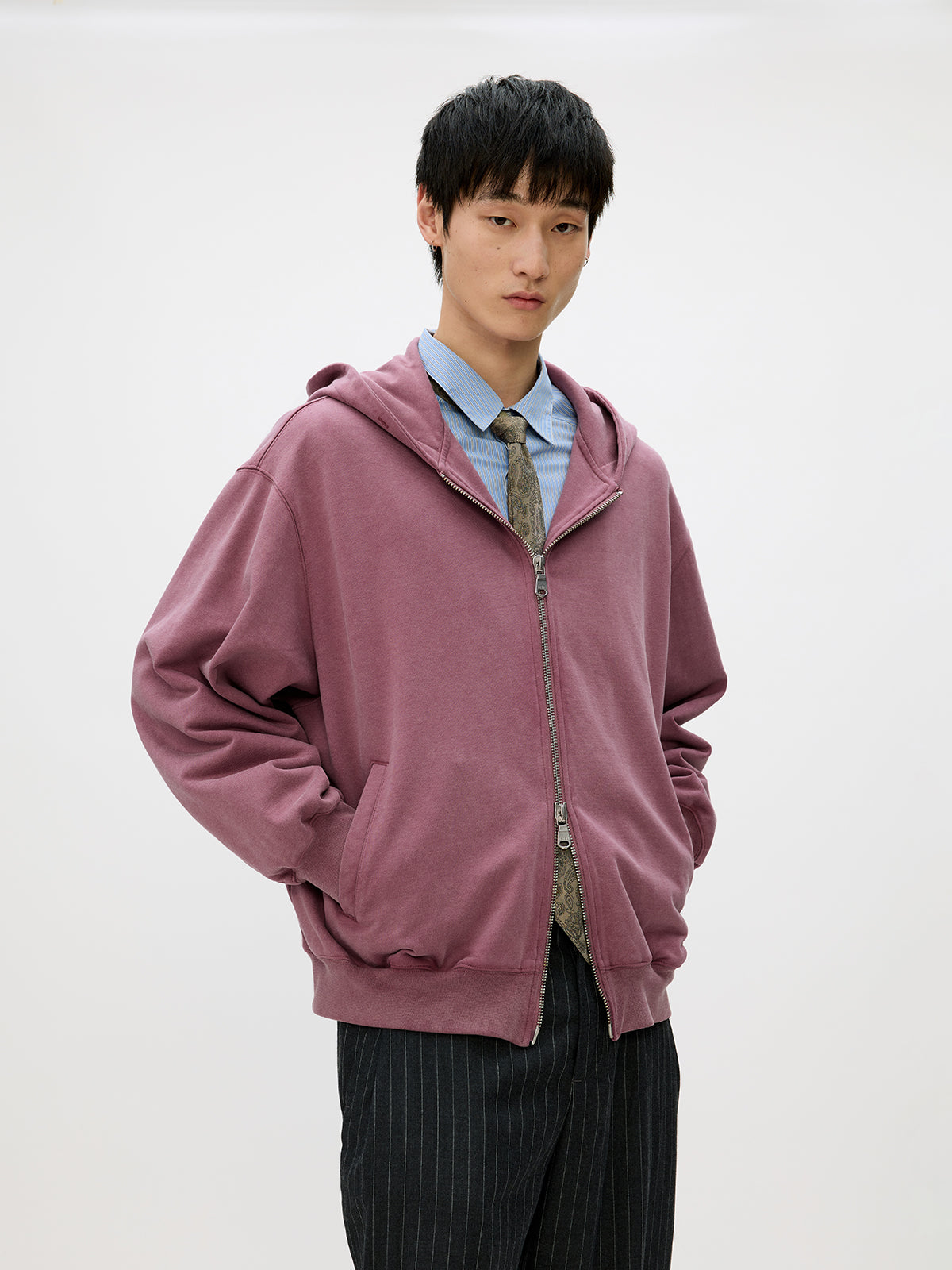 Wash-Damaged Zipper Sweatshirt