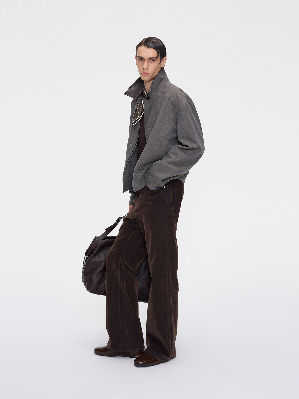 Zipper Jacket with Contrast-Color Leather Collar