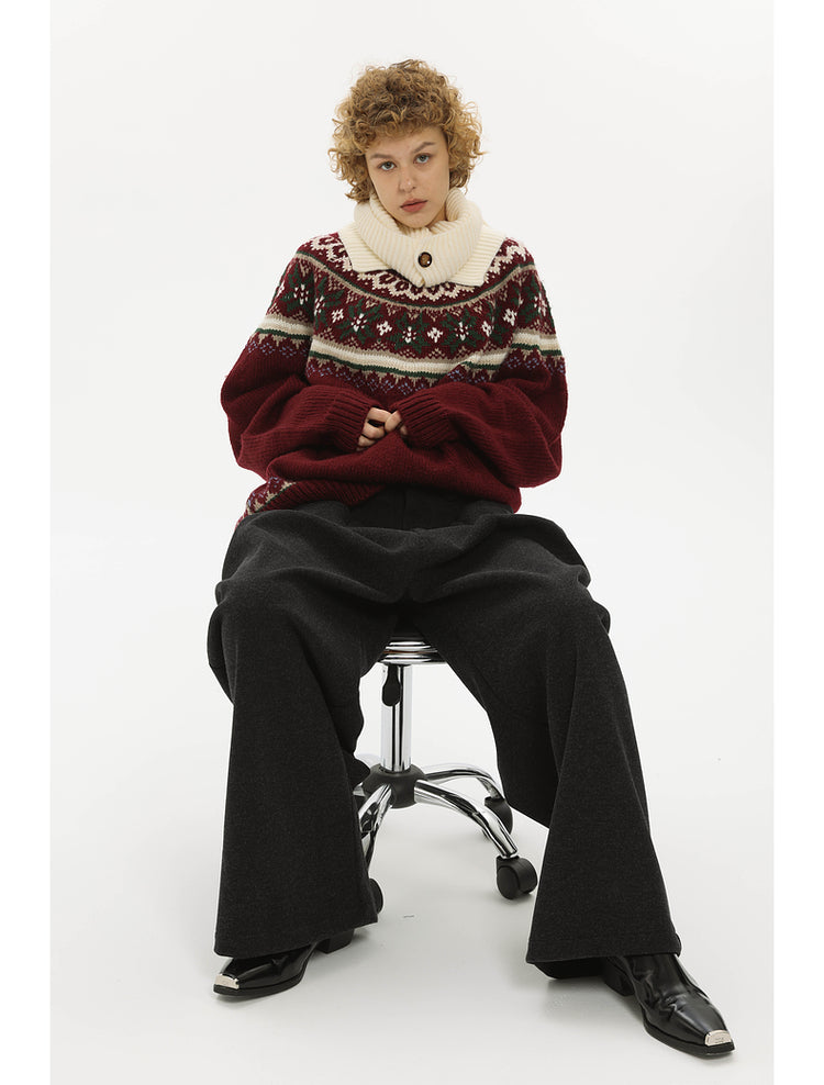 Retro Jacquard Round Neck Knit