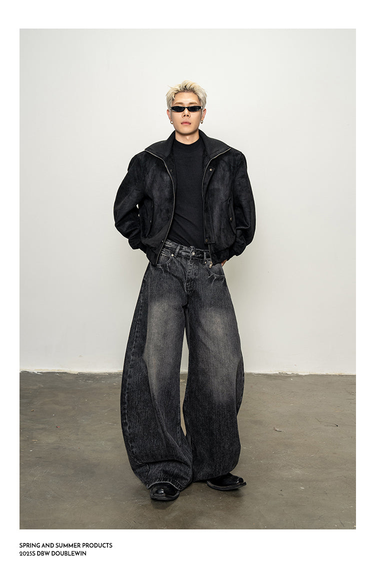 Suede Rib High-Neck Short Jacket