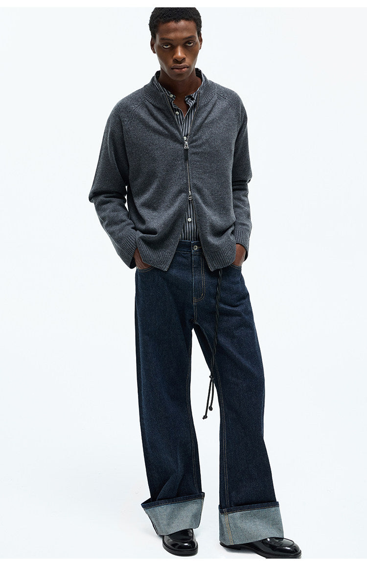 Crew Neck Double Zipper Cardigan