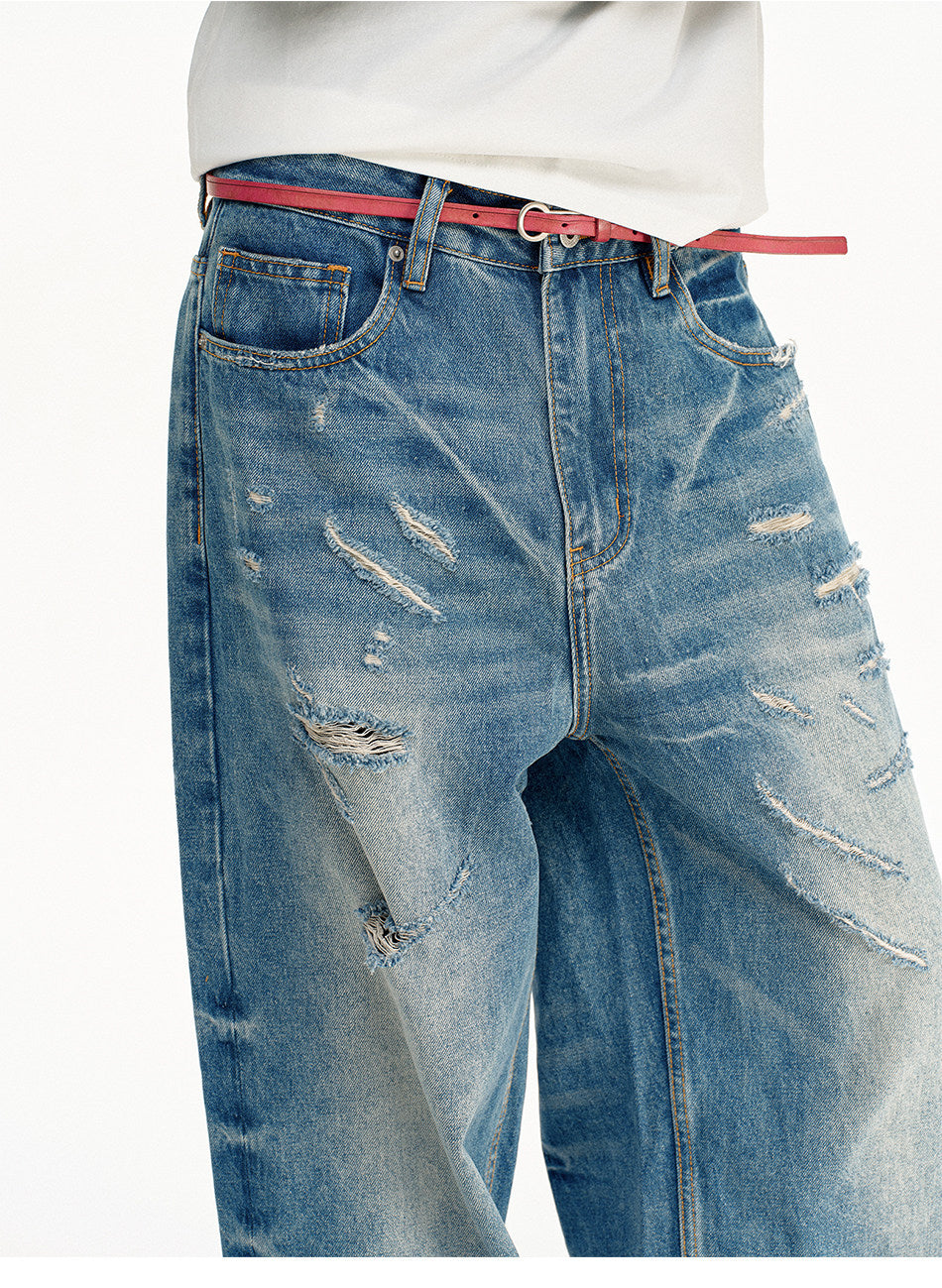 Vintage-style Distressed Loose-Fit Jeans