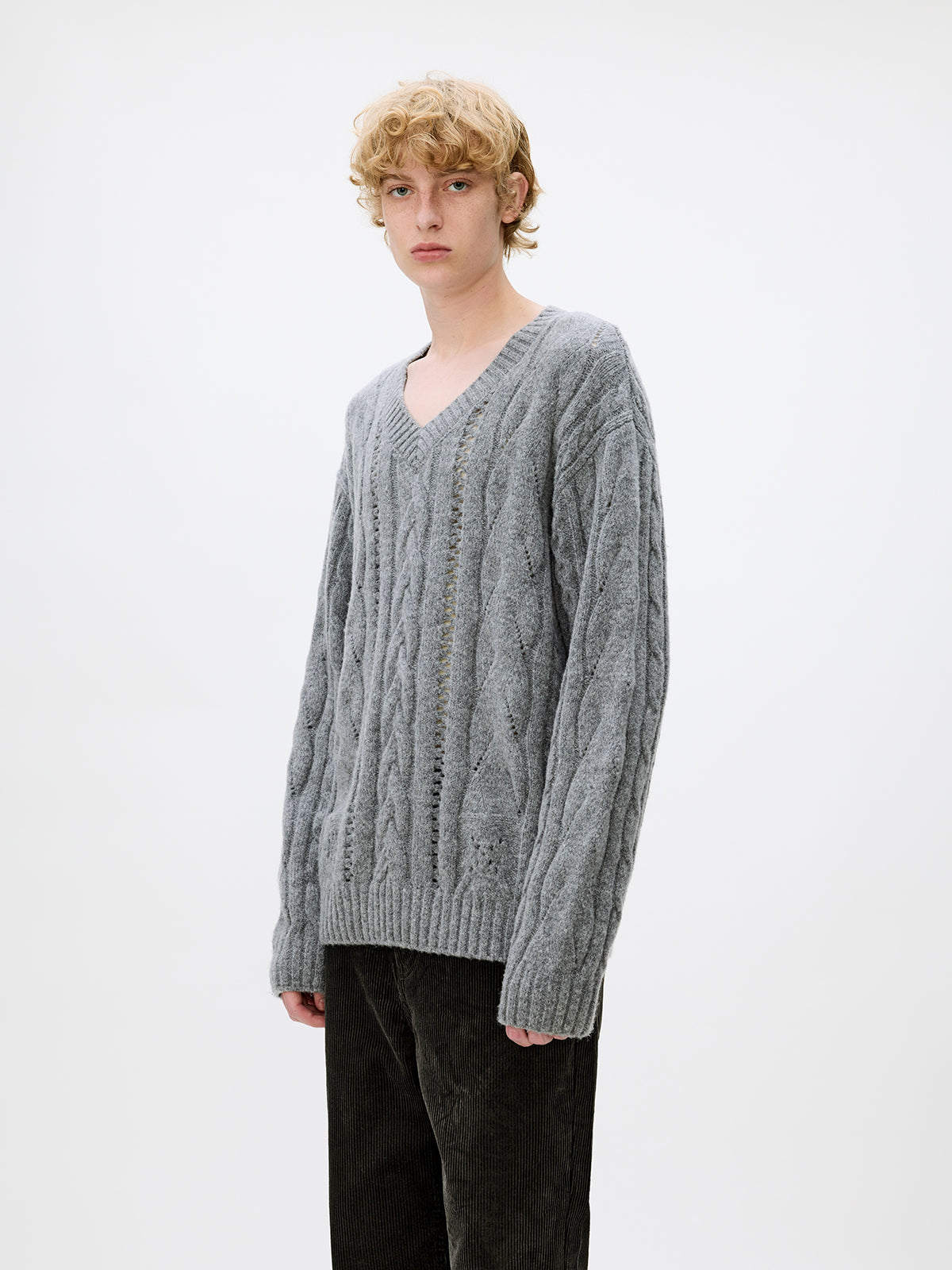 V-neck cable knit sweater
