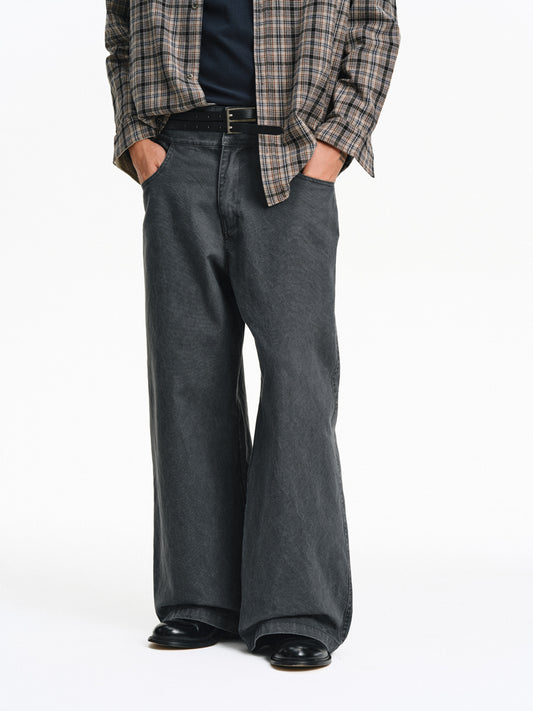 Faded Finish Wide-Leg Casual Pants