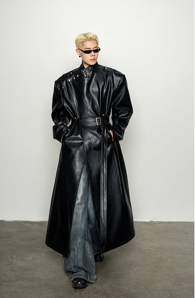 High-End Large Lapel Leather Coat