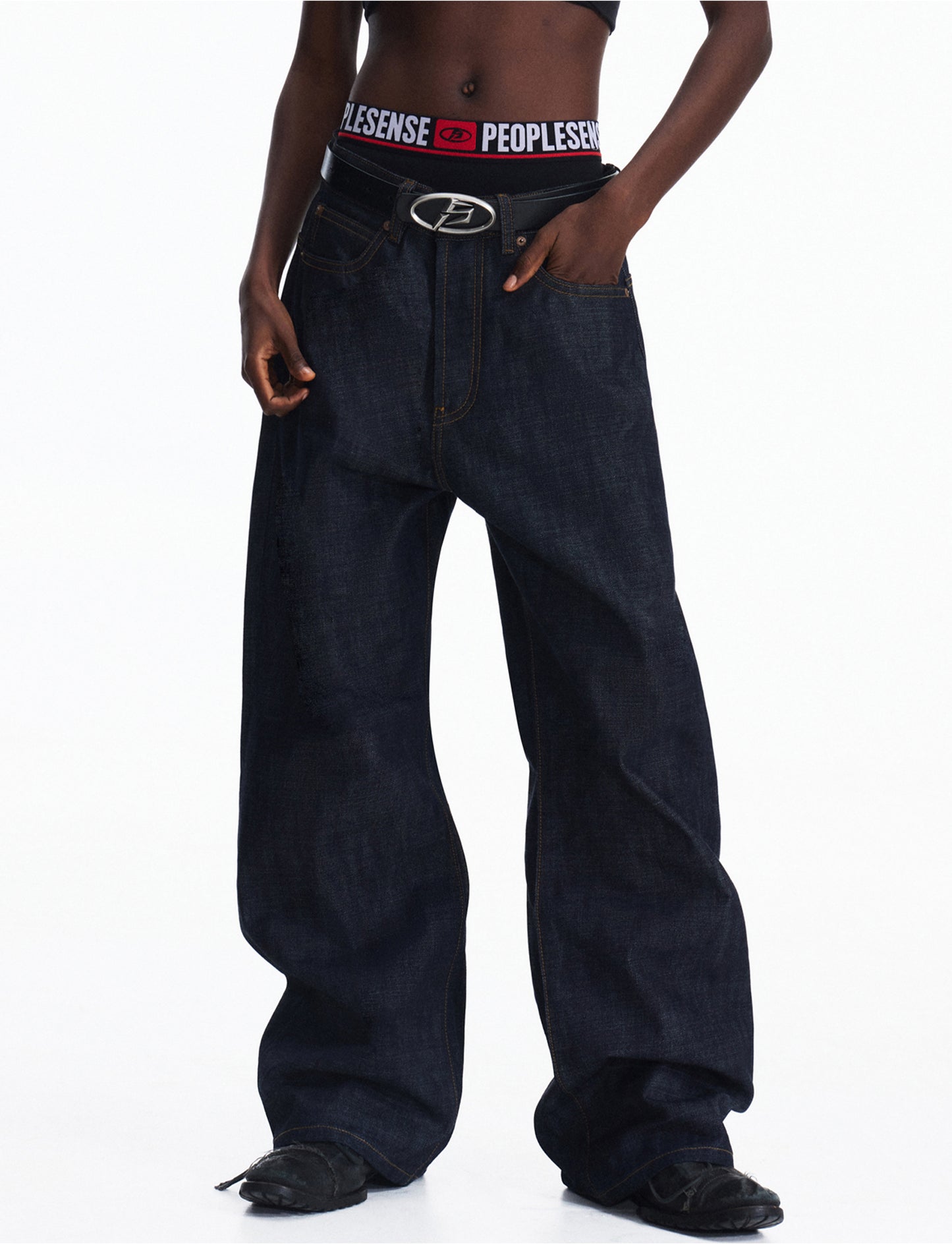 Wash-processed straight jeans