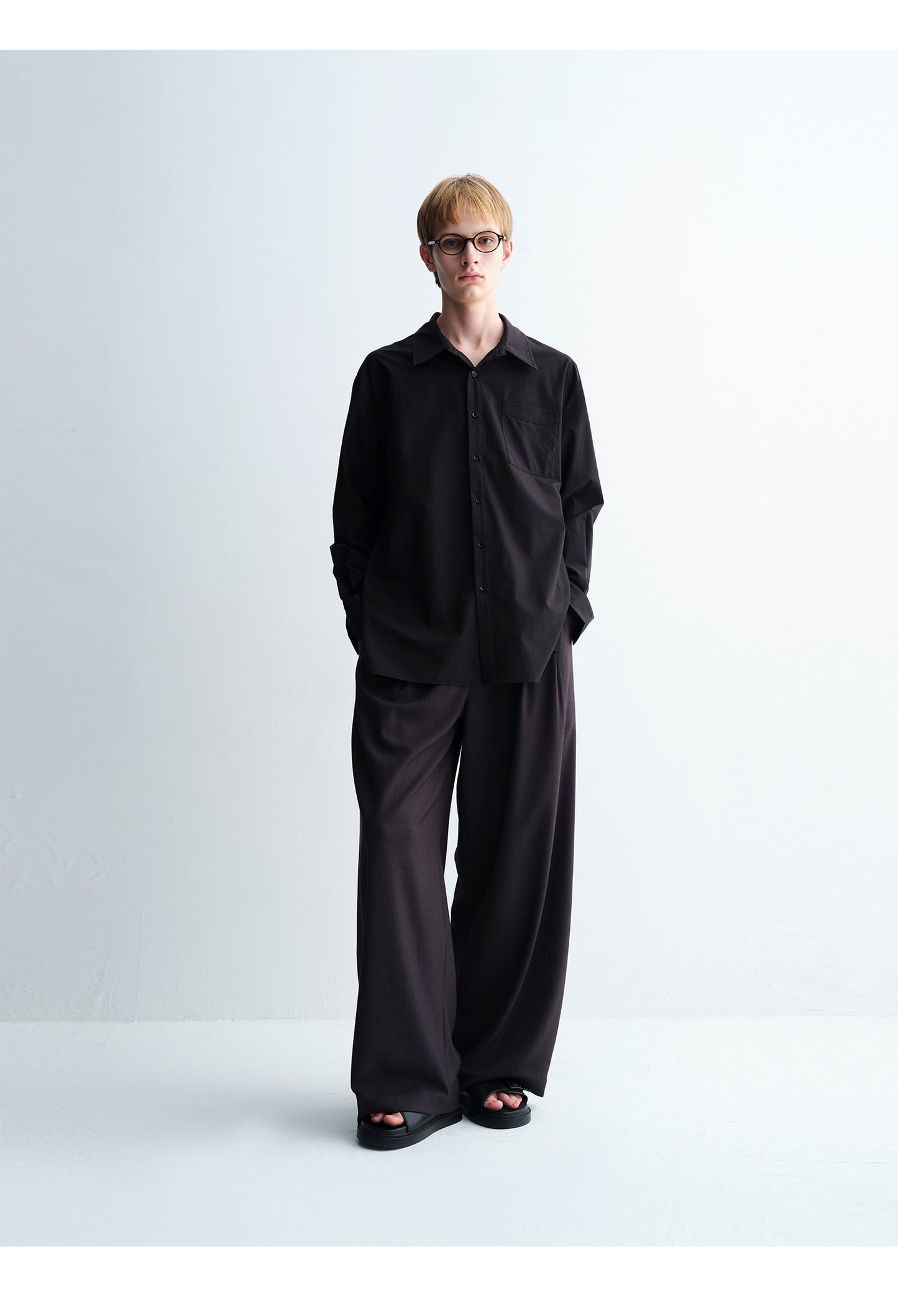 Basic Stand-Collar Pocket Loose-Fit Shirt