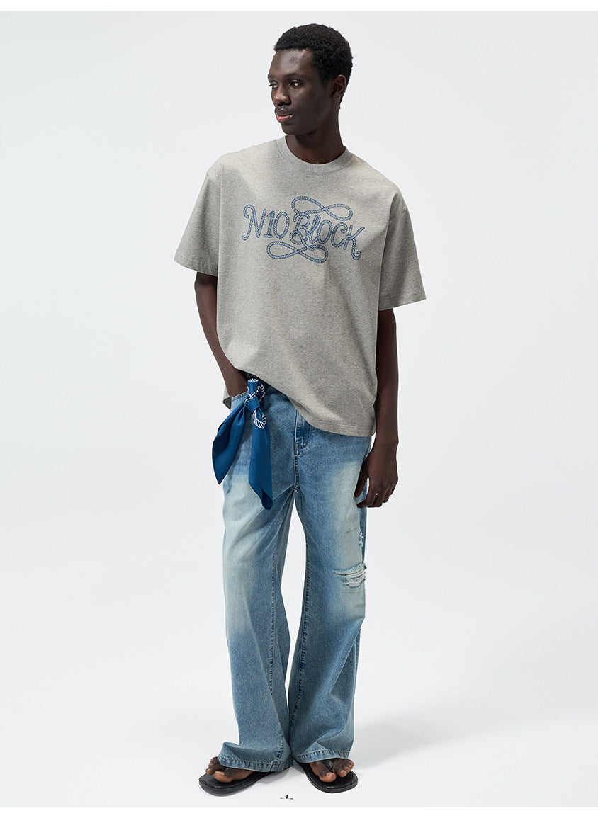 Water-Washed Straight-Leg Lightweight Denim Pants