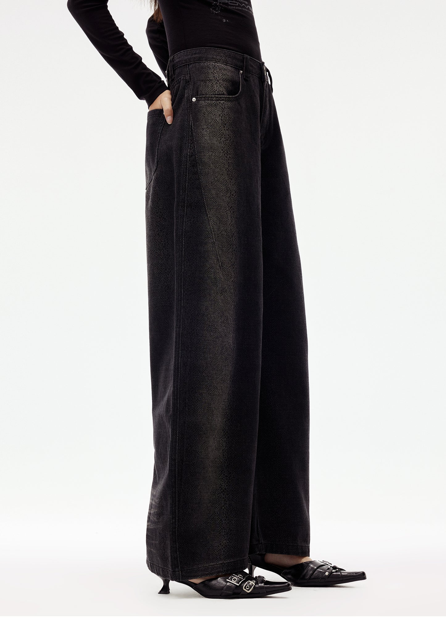 Draped Floor Length Straight Jeans