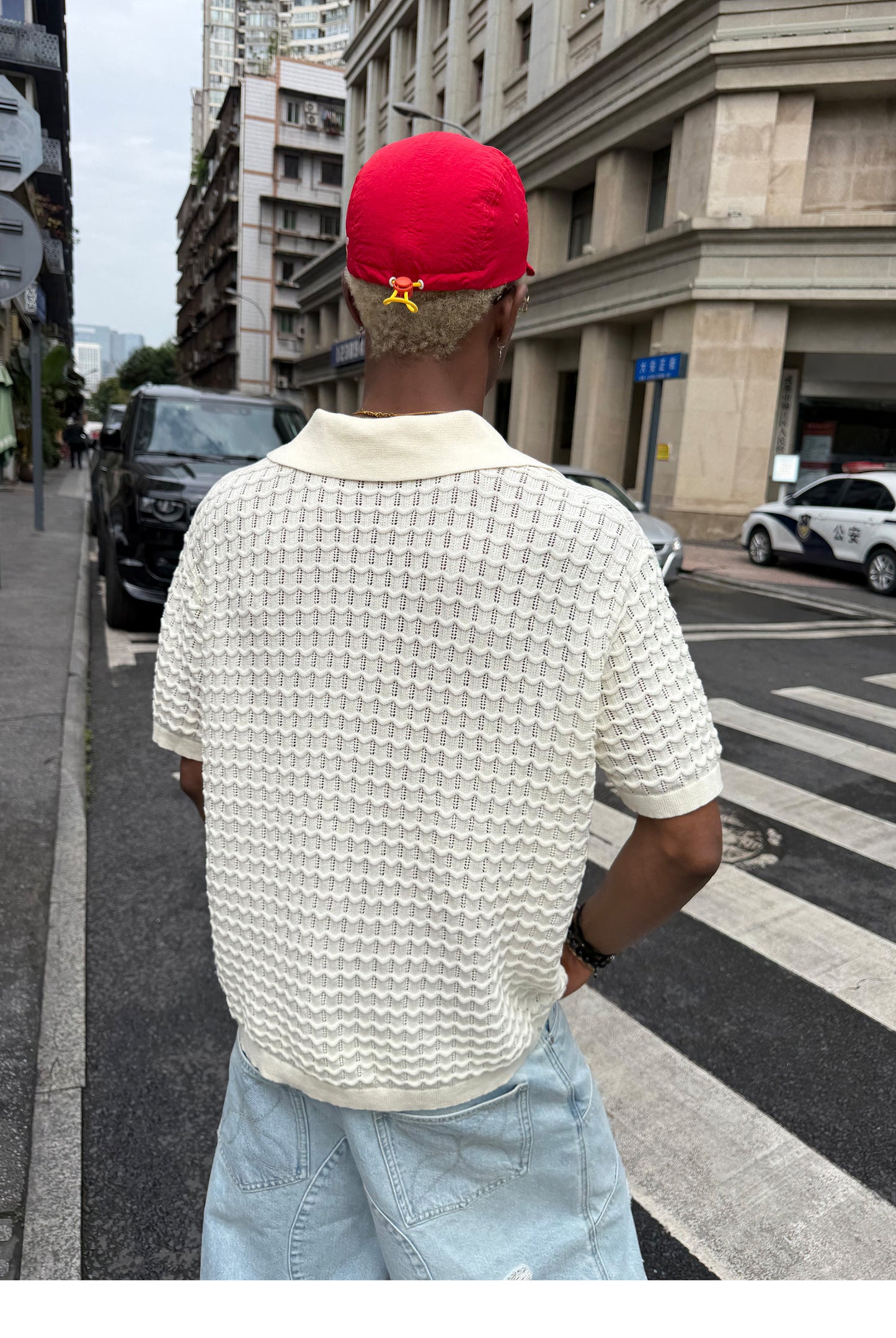 Embroidered Jacquard V-Neck Polo Shirt