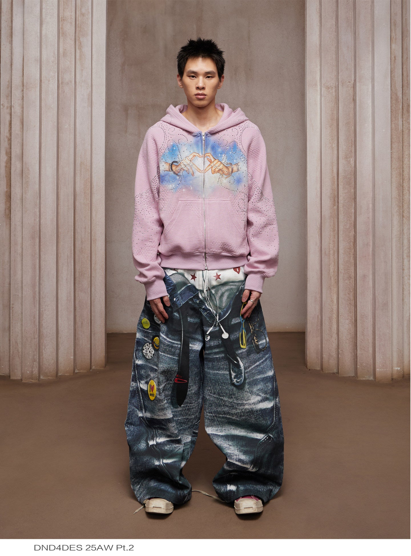 Rhinestone Heart Print Hoodie