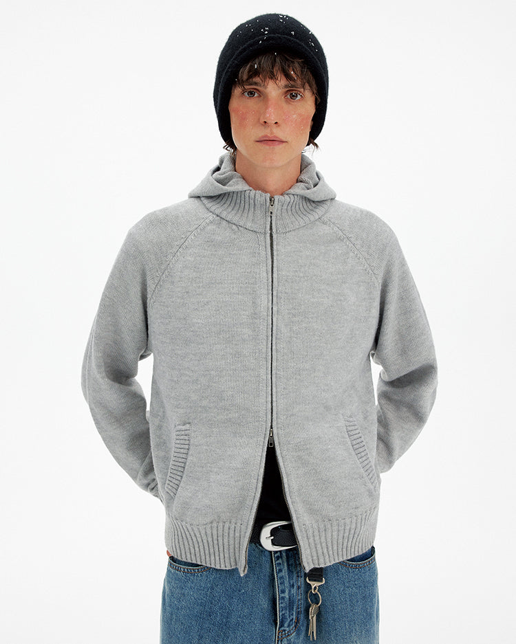 Patchwork Hooded Knit Cardigan