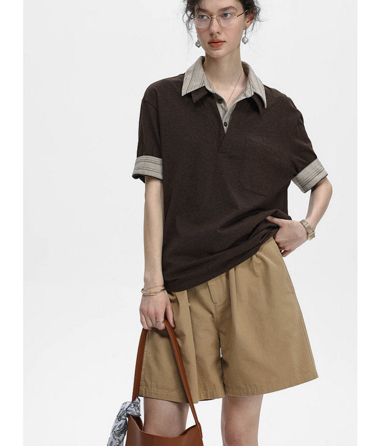 Faux Two-Piece Pocket-Stripe Polo Shirt