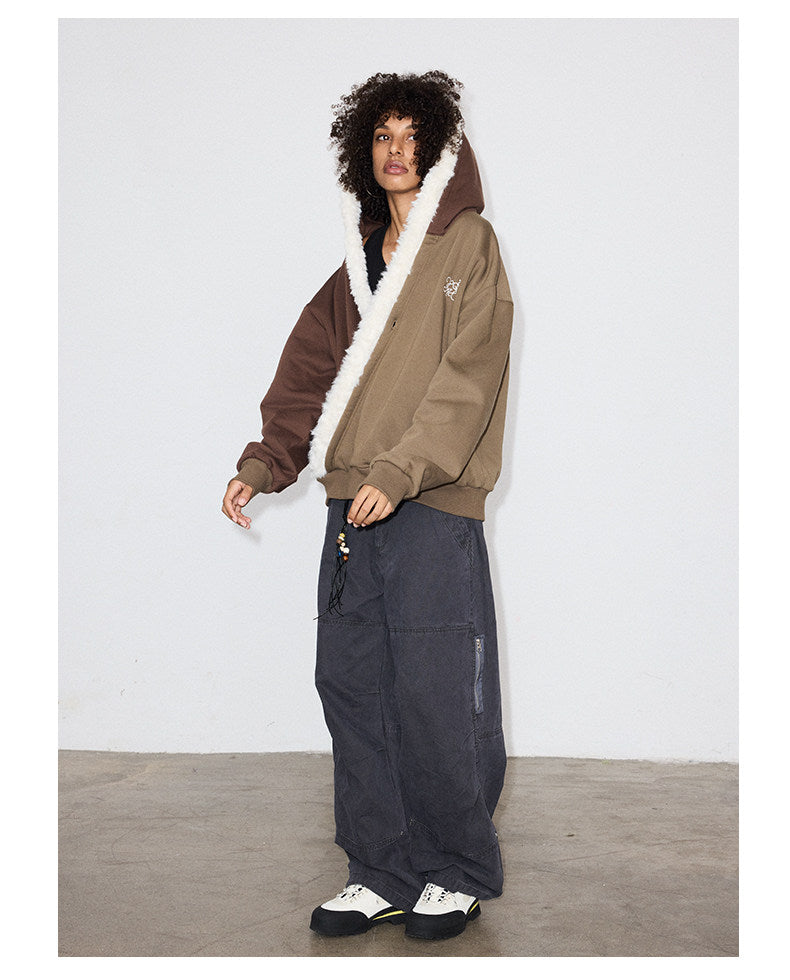 Brushed Fleece Lined Hoodie with Fur Collar