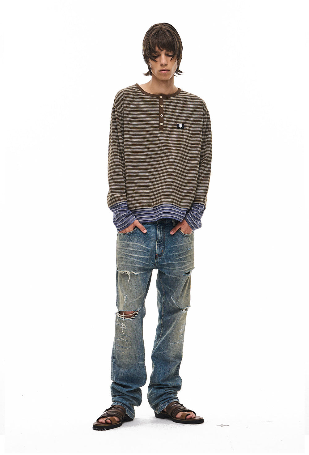 Distressed Straight-Leg Jeans