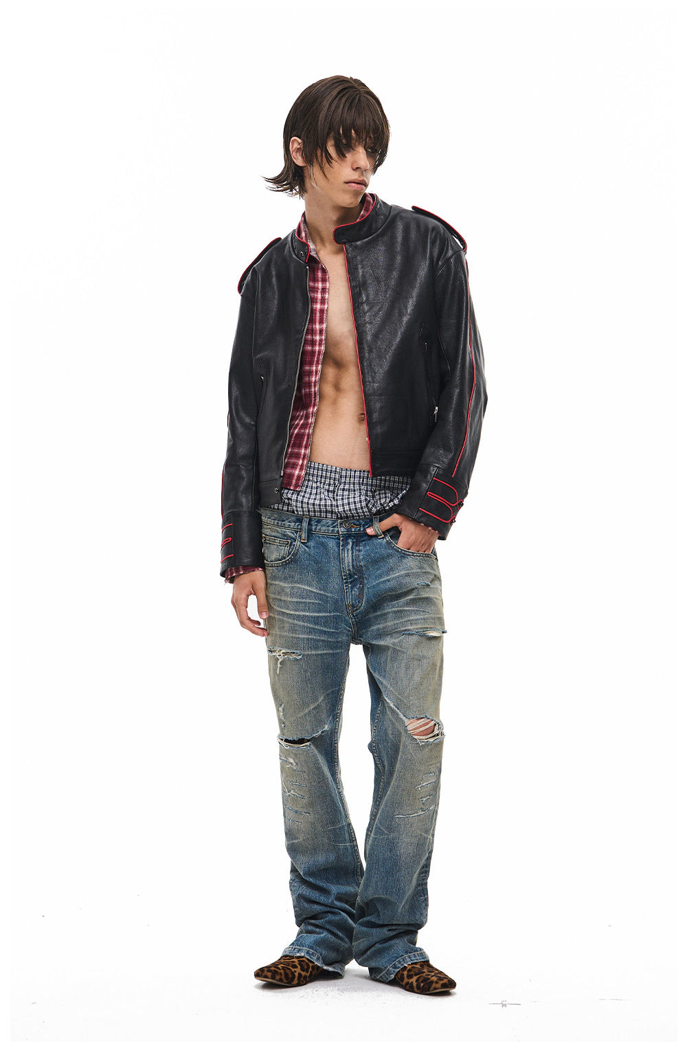 Distressed Straight-Leg Jeans