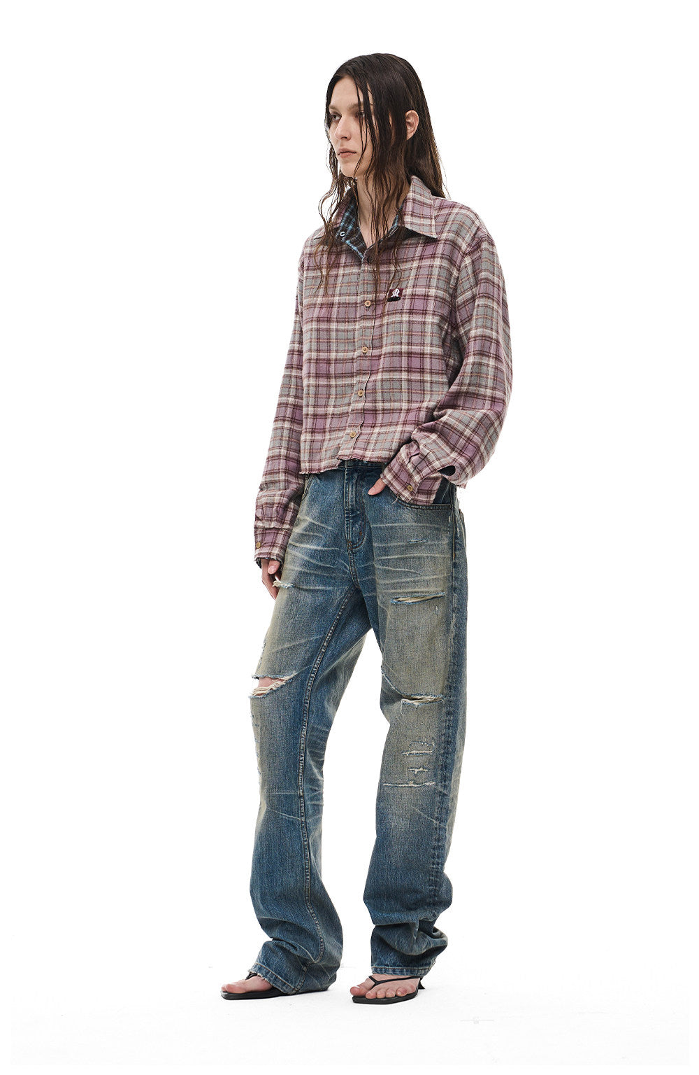 Distressed Straight-Leg Jeans