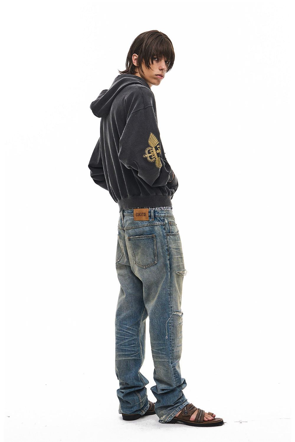 Distressed Straight-Leg Jeans