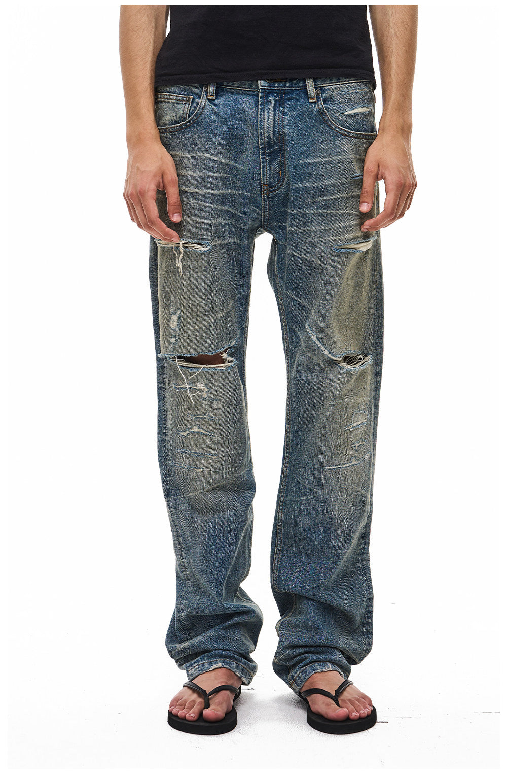 Distressed Straight-Leg Jeans