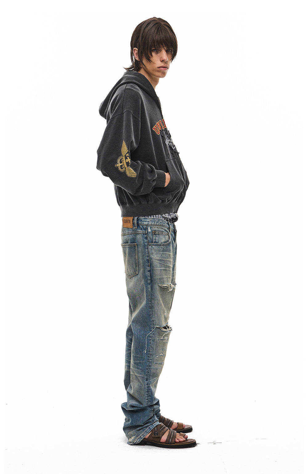 Distressed Straight-Leg Jeans