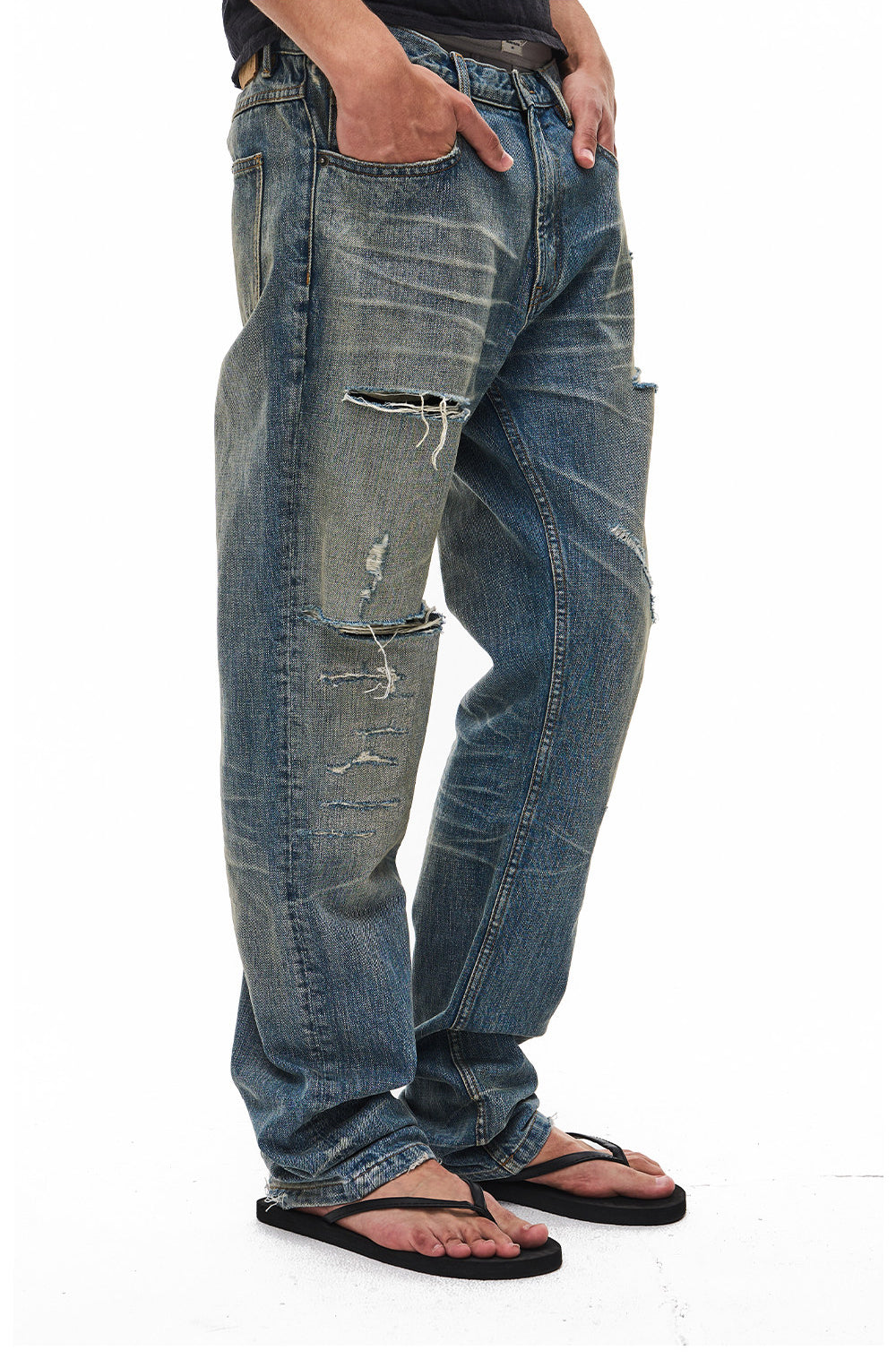 Distressed Straight-Leg Jeans
