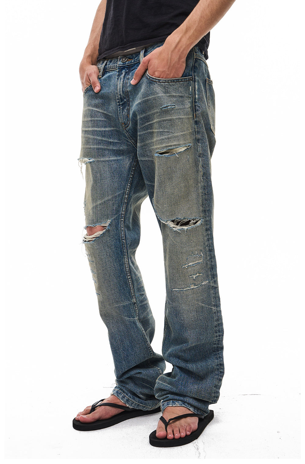 Distressed Straight-Leg Jeans
