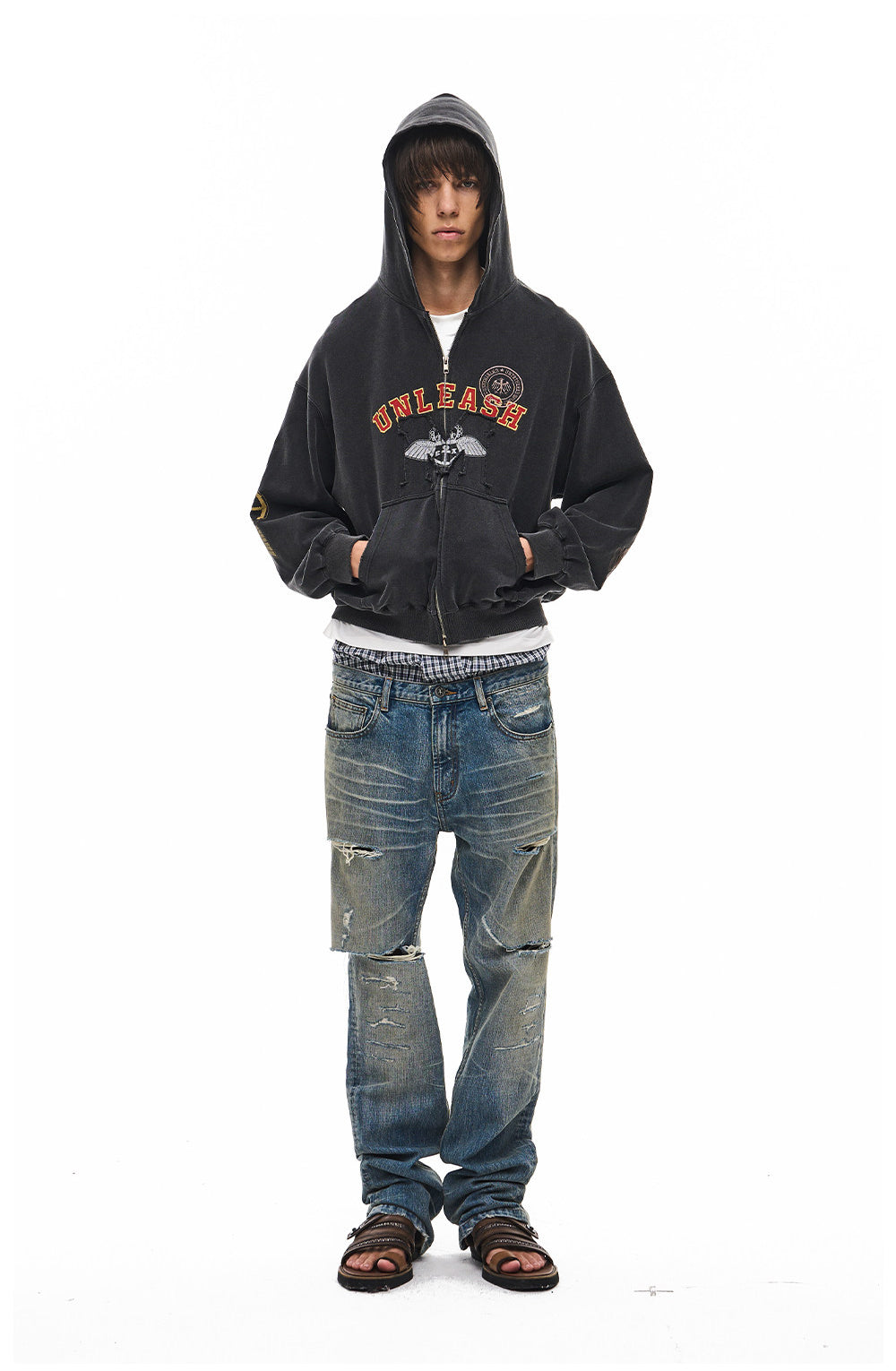 Distressed Straight-Leg Jeans