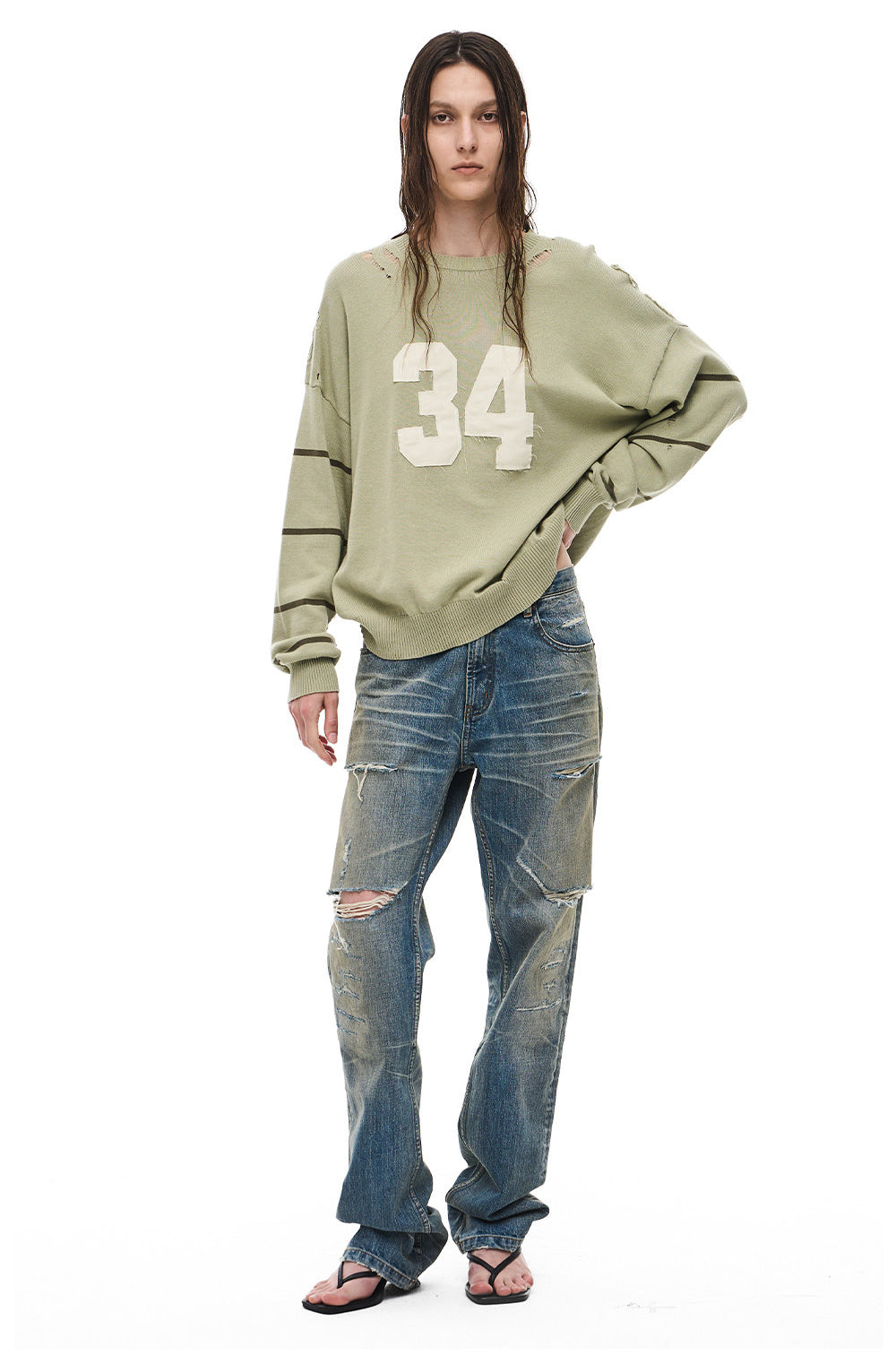 Distressed Straight-Leg Jeans