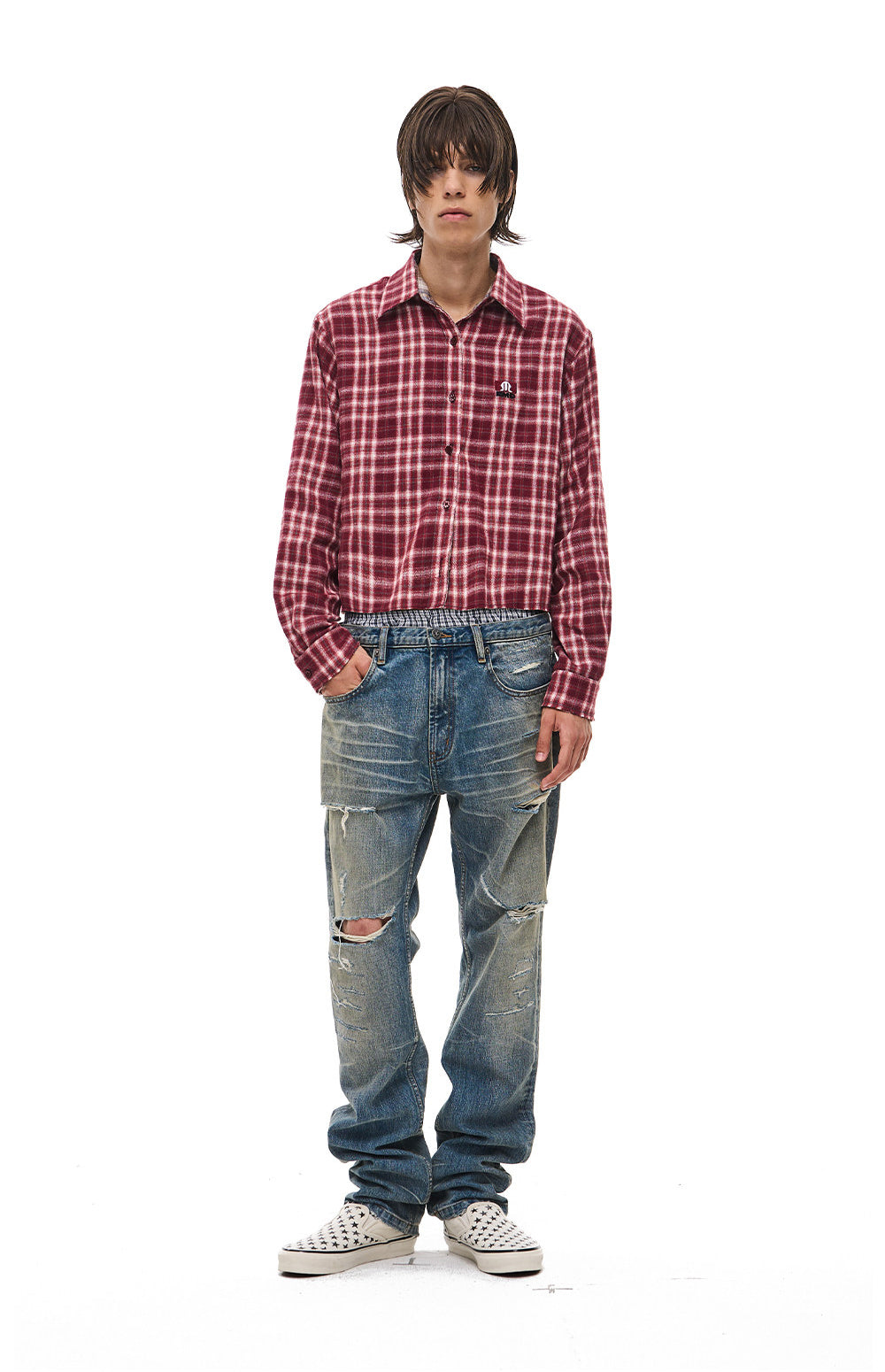 Distressed Straight-Leg Jeans