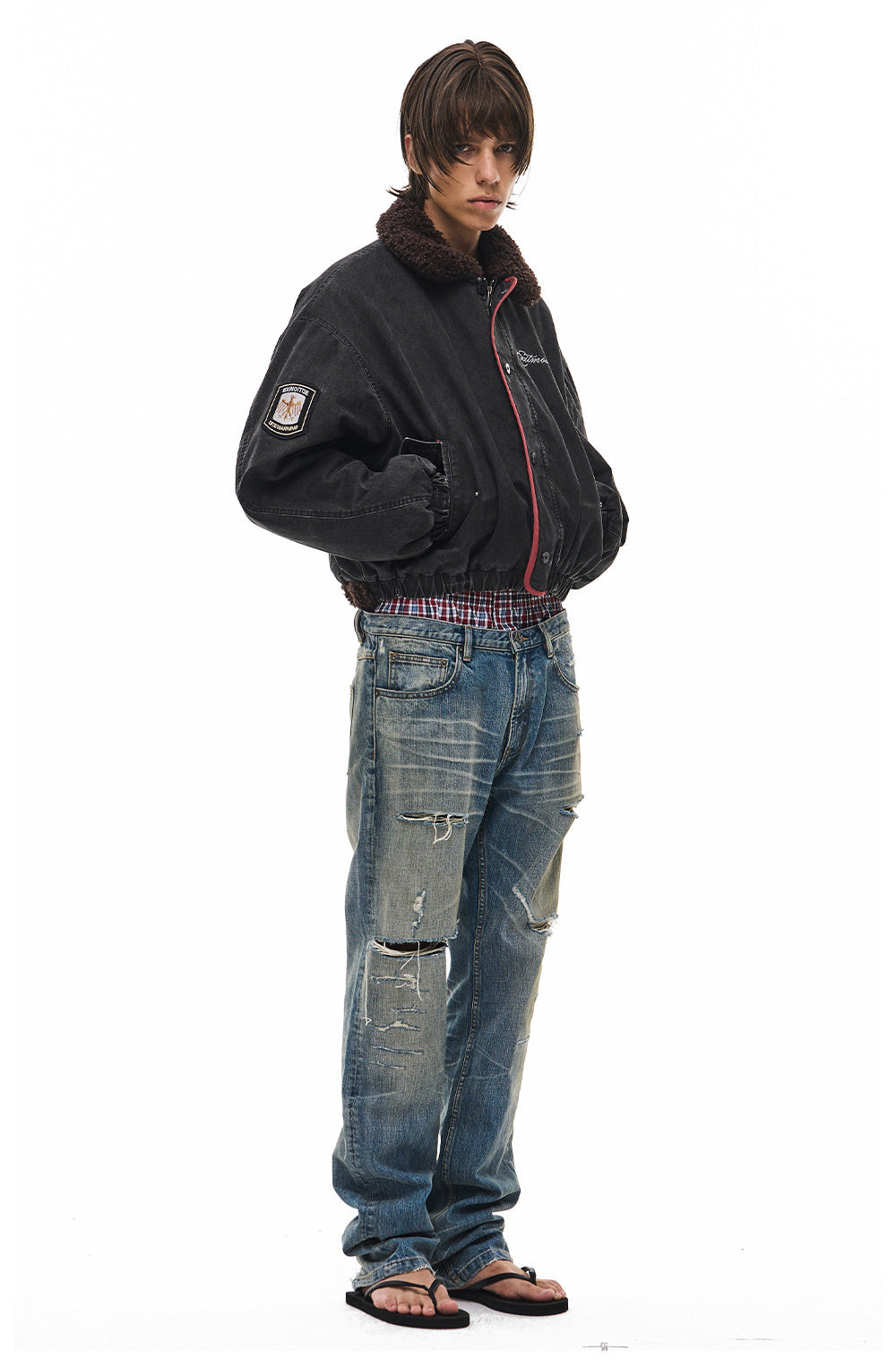 Distressed Straight-Leg Jeans