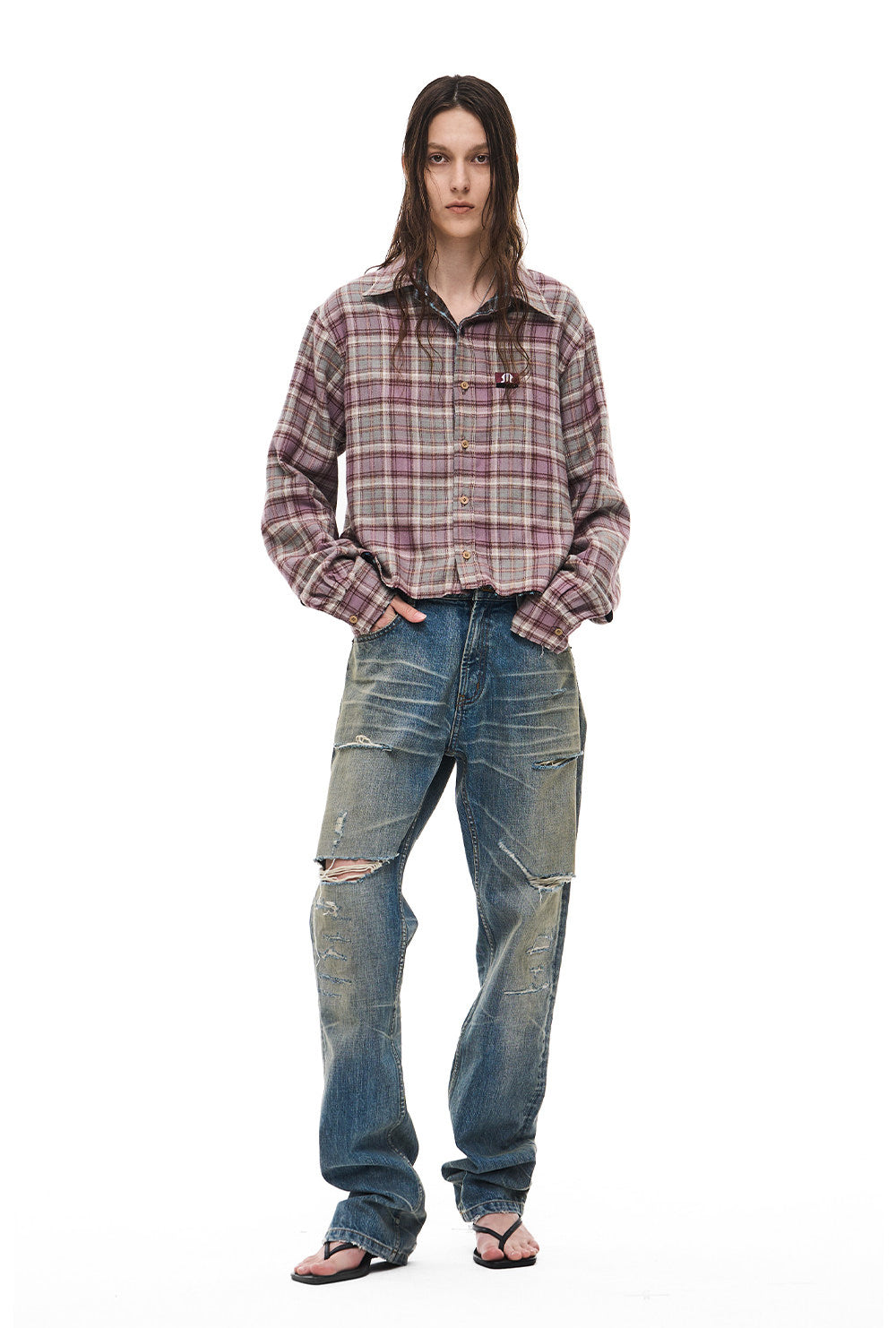 Distressed Straight-Leg Jeans