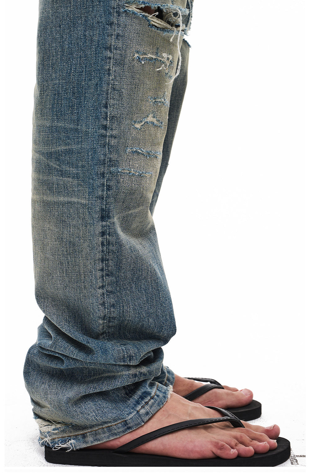 Distressed Straight-Leg Jeans