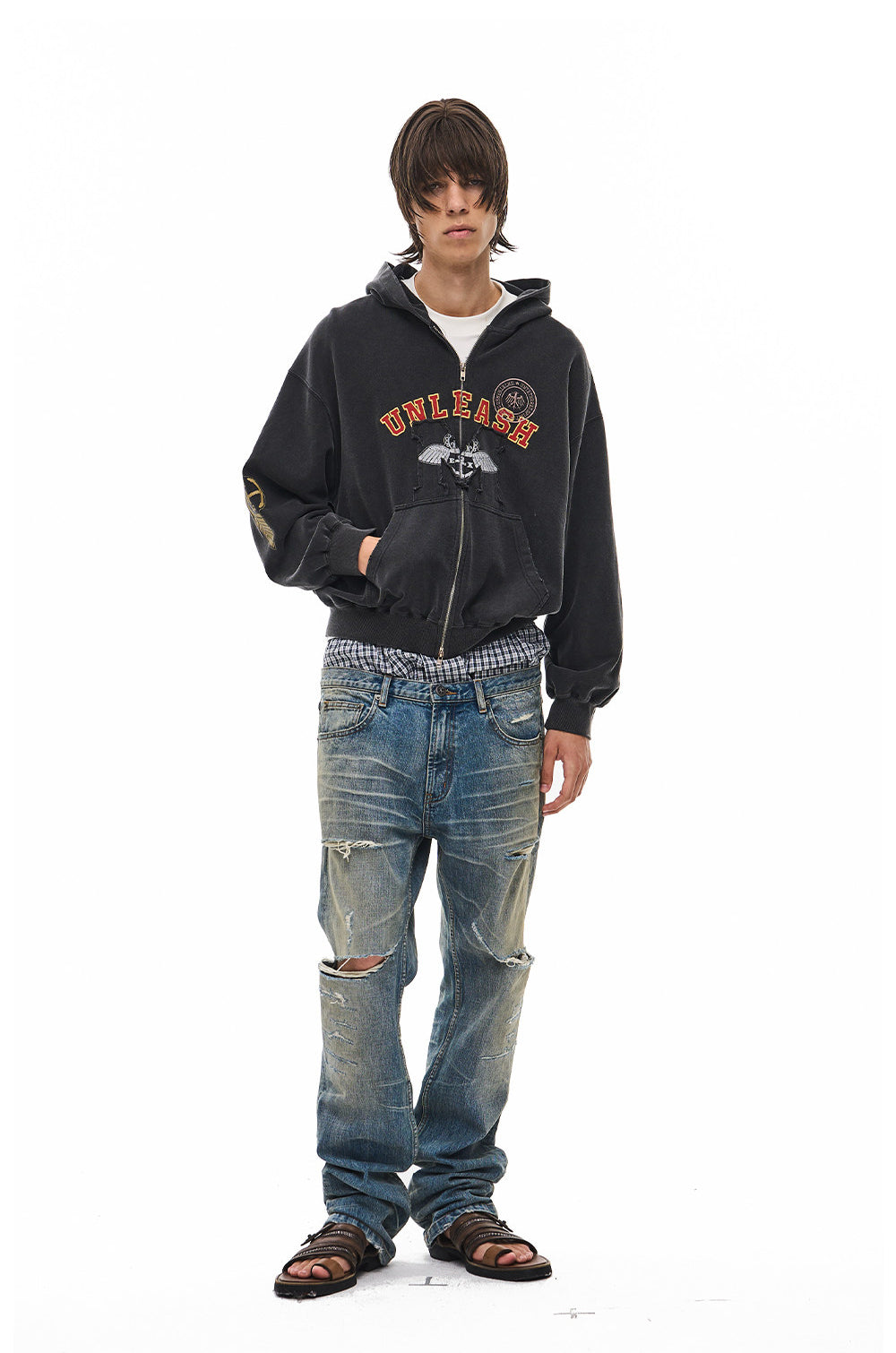 Distressed Straight-Leg Jeans