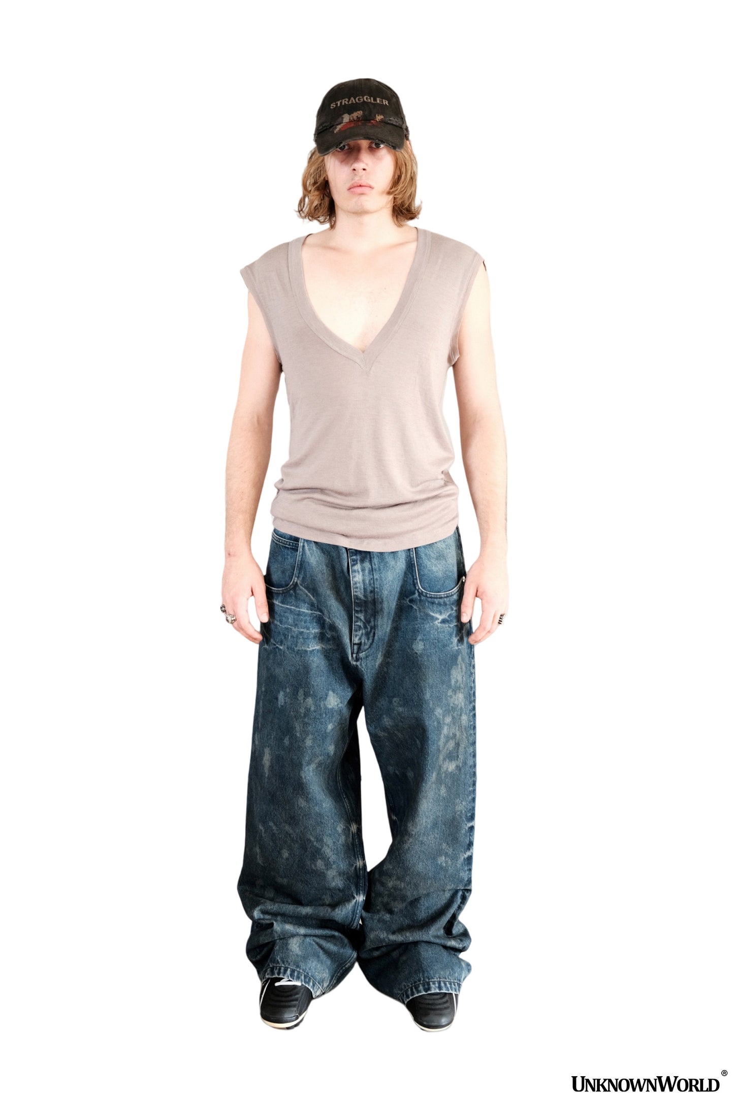 Damaged Lightning Pattern Baggy Jeans