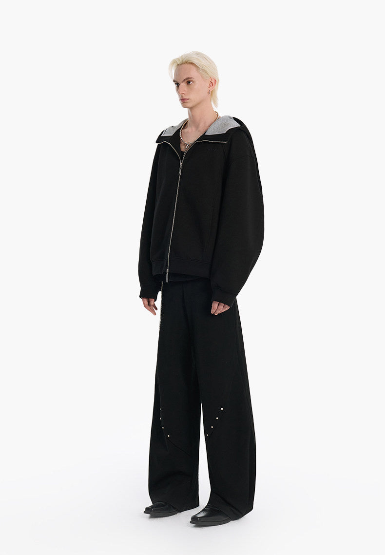 Color-Block Hooded Zipper Sweatshirt