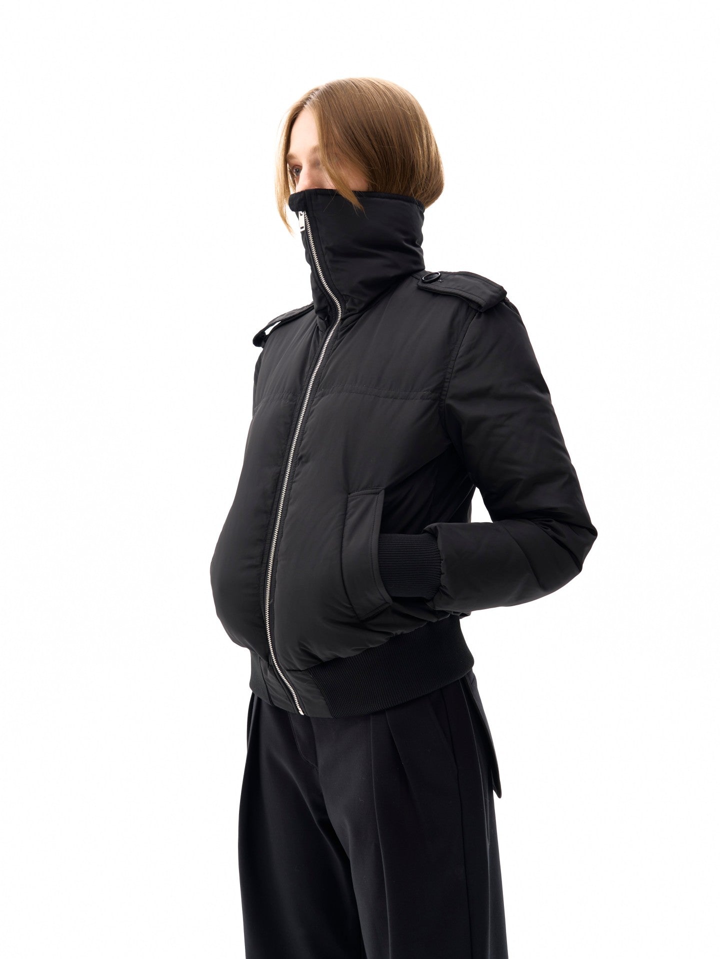 Scarf-collar down jacket