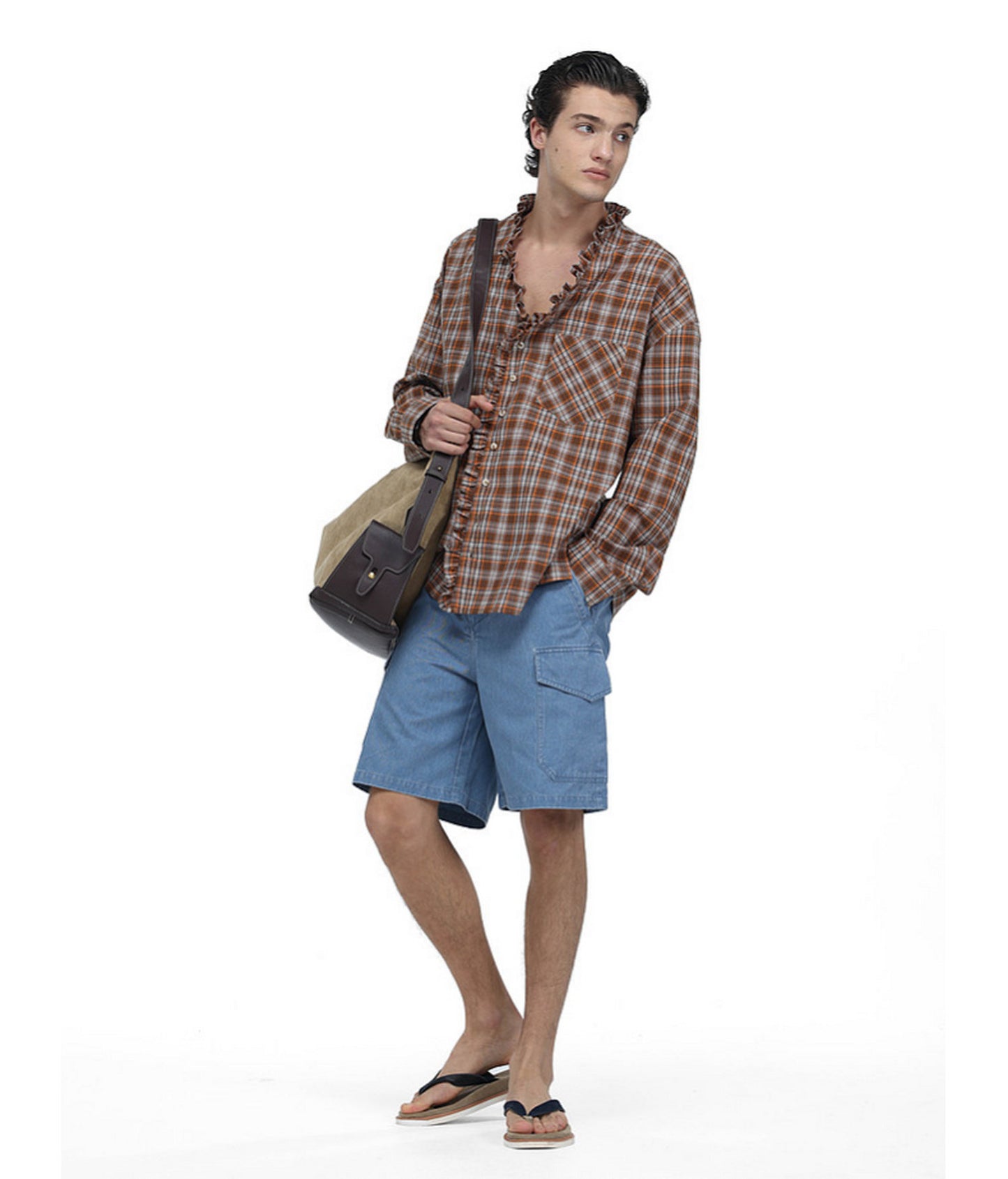 Textured V-Neck Checkered Shirt