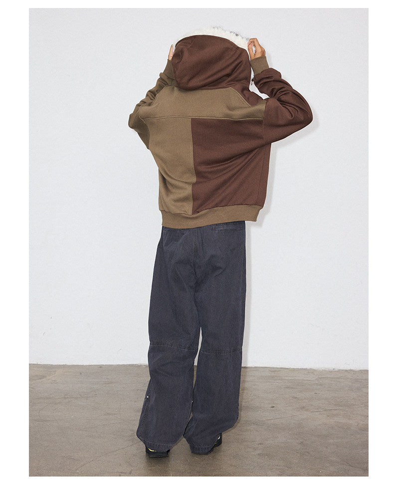 Brushed Fleece Lined Hoodie with Fur Collar