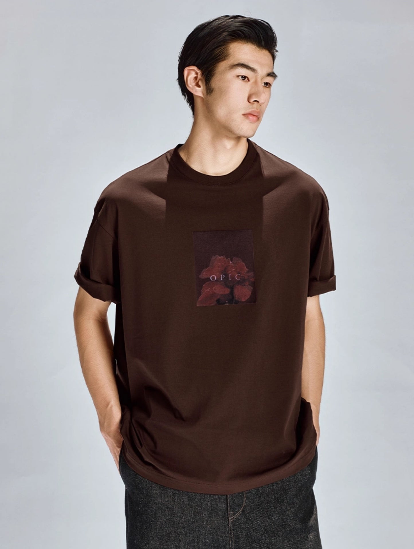 Floral print loose round neck T-shirt